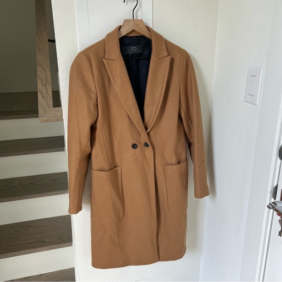 Zara Jackets & Blazers - Zara Long Wool Overcoat in Camel Brown